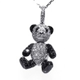 1.80 Cts. 14K White Gold Black And White Diamond Teddy Bear Pendant